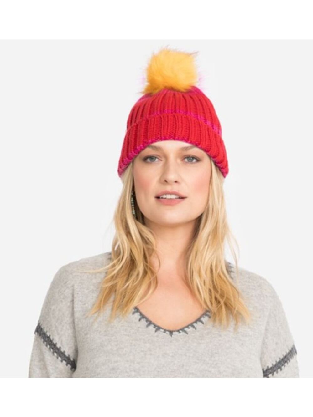 Hat Attack (Anthropologie) Beanie Women's OSFM Pom Stripes Fun Artsy Colorful